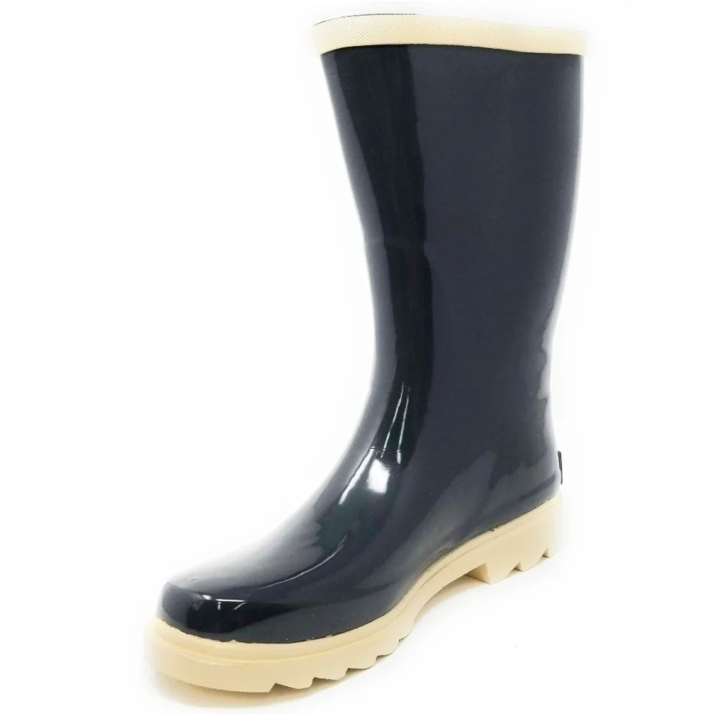 Women Mid Calf Rain Boots, #6048, Grey Beige